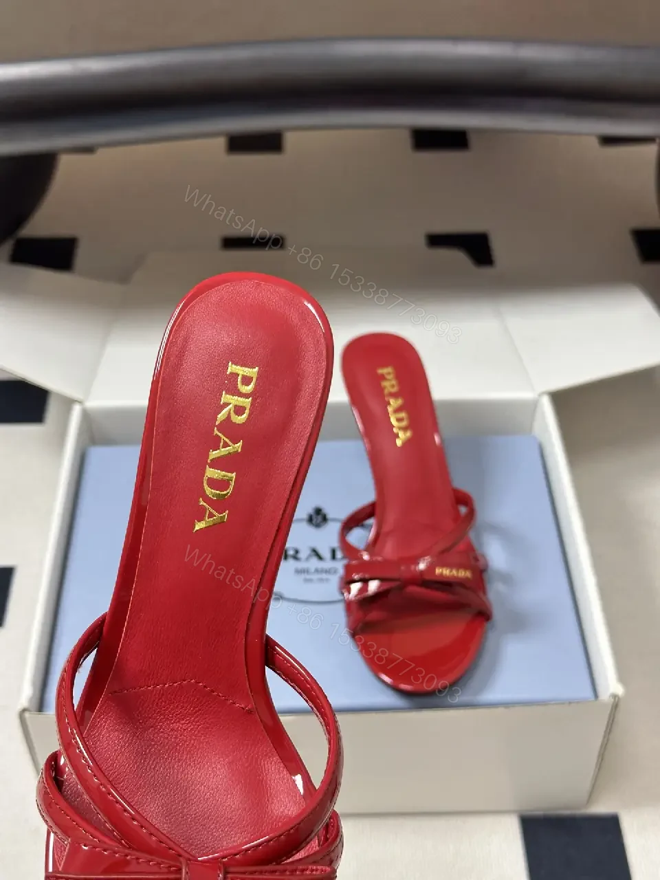 View 8 of Red Patent Leather Heeled Sandals Prada Style