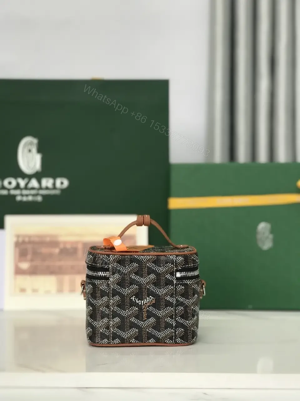 View 5 of Compact Luxury Patterned Mini Bag: Textured Canvas, Goyard Motif