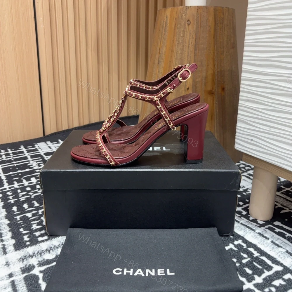 高仿Chanel*25C系列G46109A小羊皮高踭涼鞋紅色8.8CM免檢版 — view 1