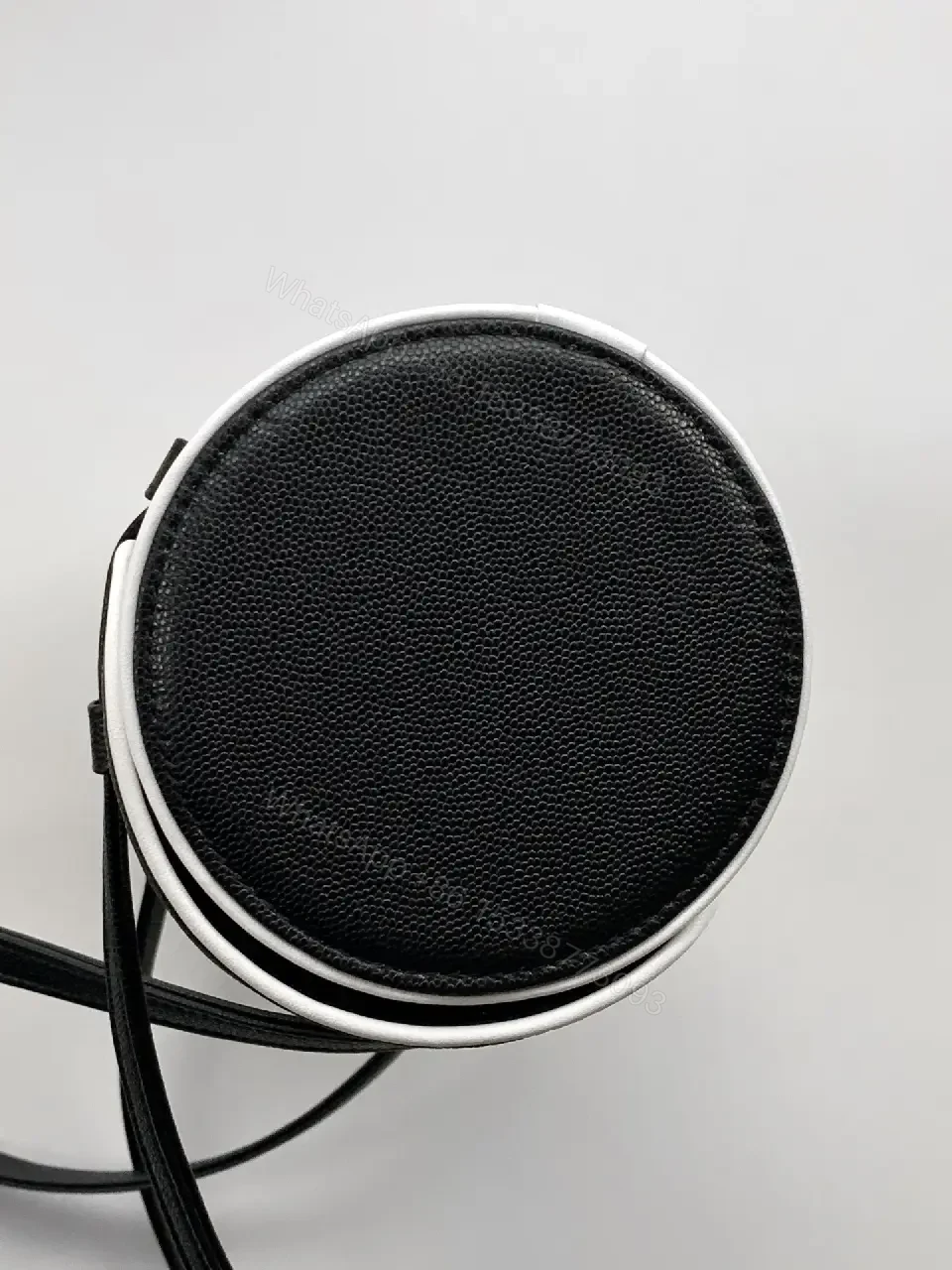 View 2 of Chic Black Leather Flap Bag with White Piping Contrasts