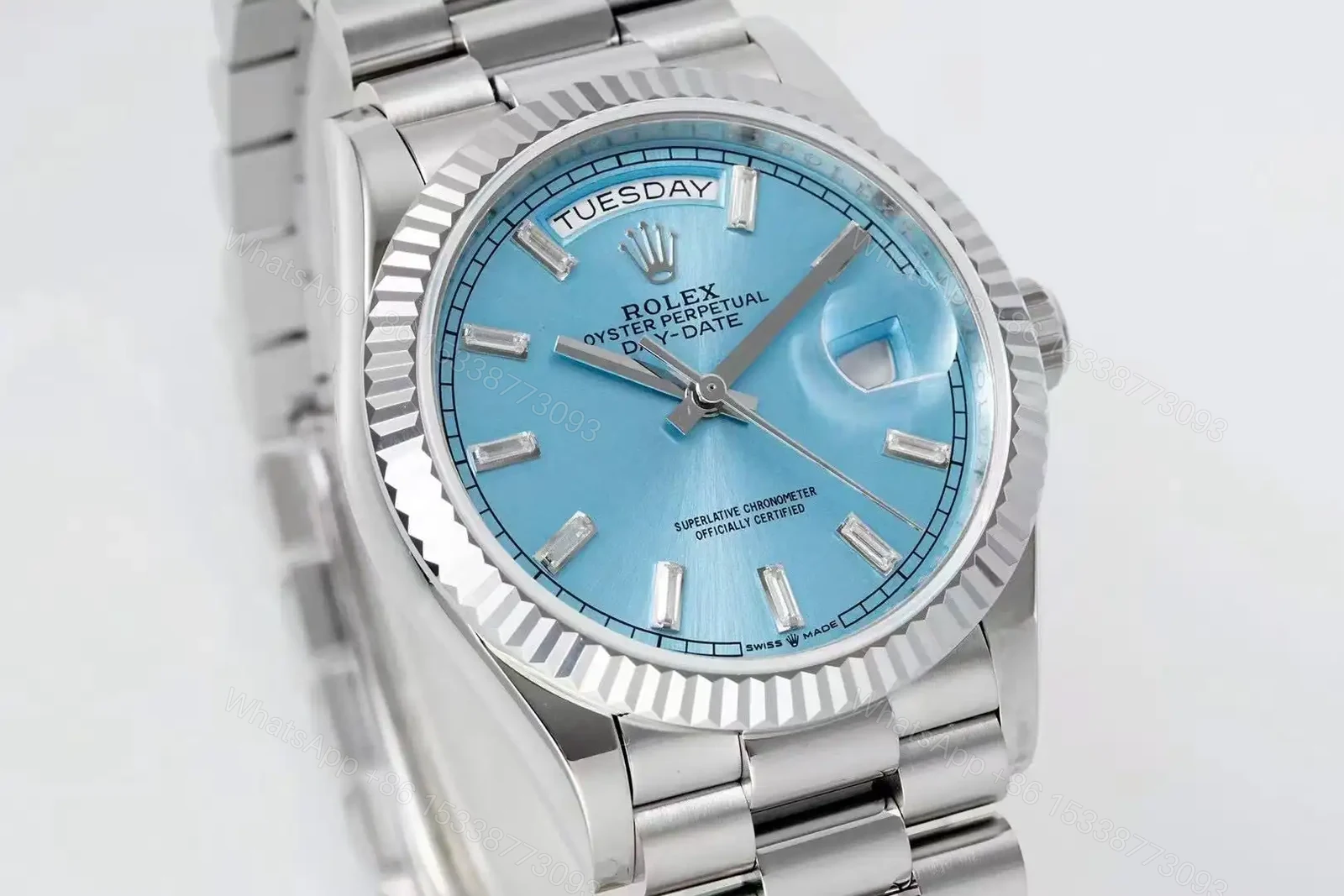 View 2 of Rolex Day-Date 40 Platinum – Fluted Ice Blue Dial Baguette Jubliee 228236-0006