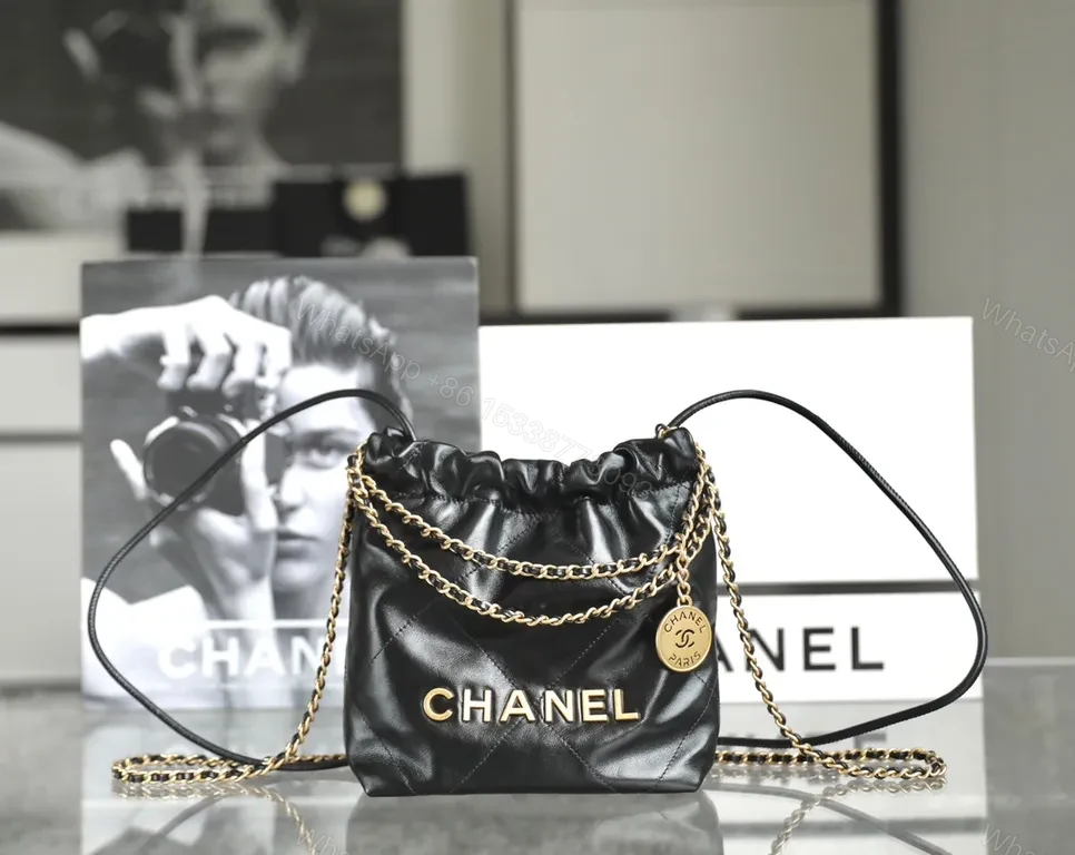Chanel-Inspired Black Leather Crossbody: Luxe Chain Detail — view 1