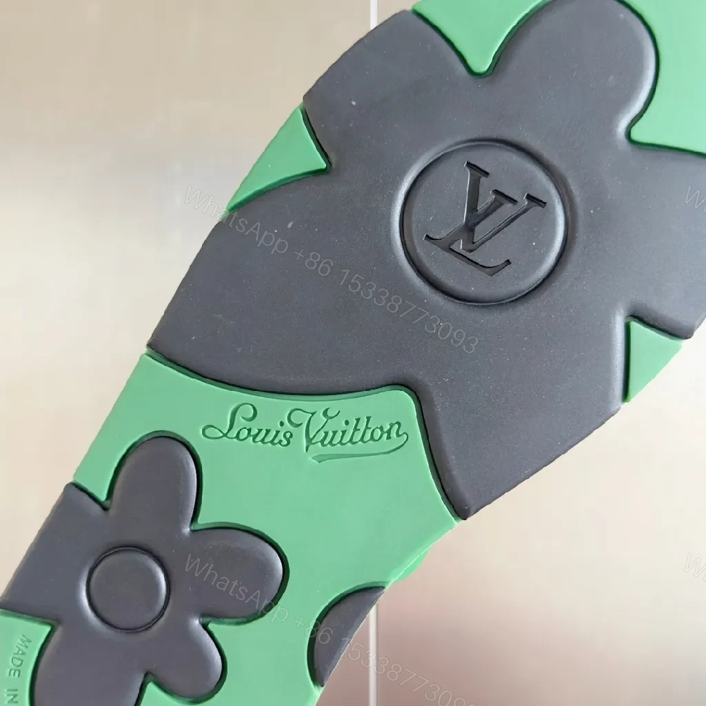 View 3 of Green Leather Sandals with Bold Logo, Comfort-Oriented Sandals