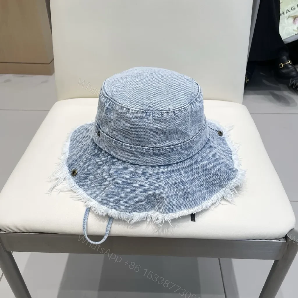 View 6 of Denim Bucket Hat with Frayed Edge, High-Style Accent