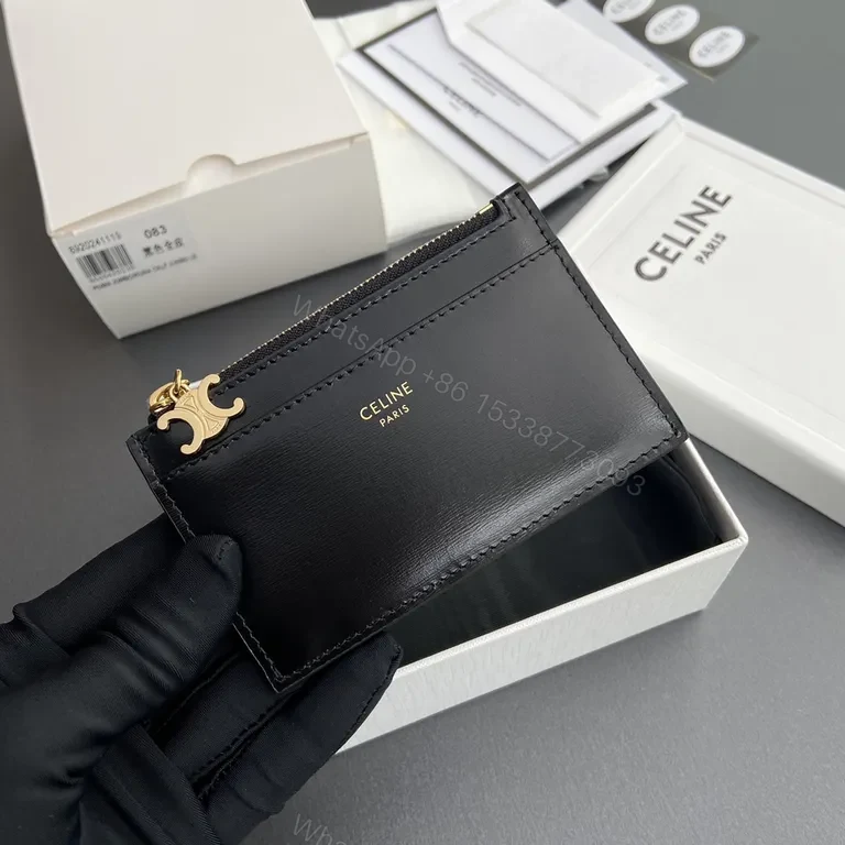 View 6 of Chic Black Cardholder: Gold Logo, Luxury Compact Organizer