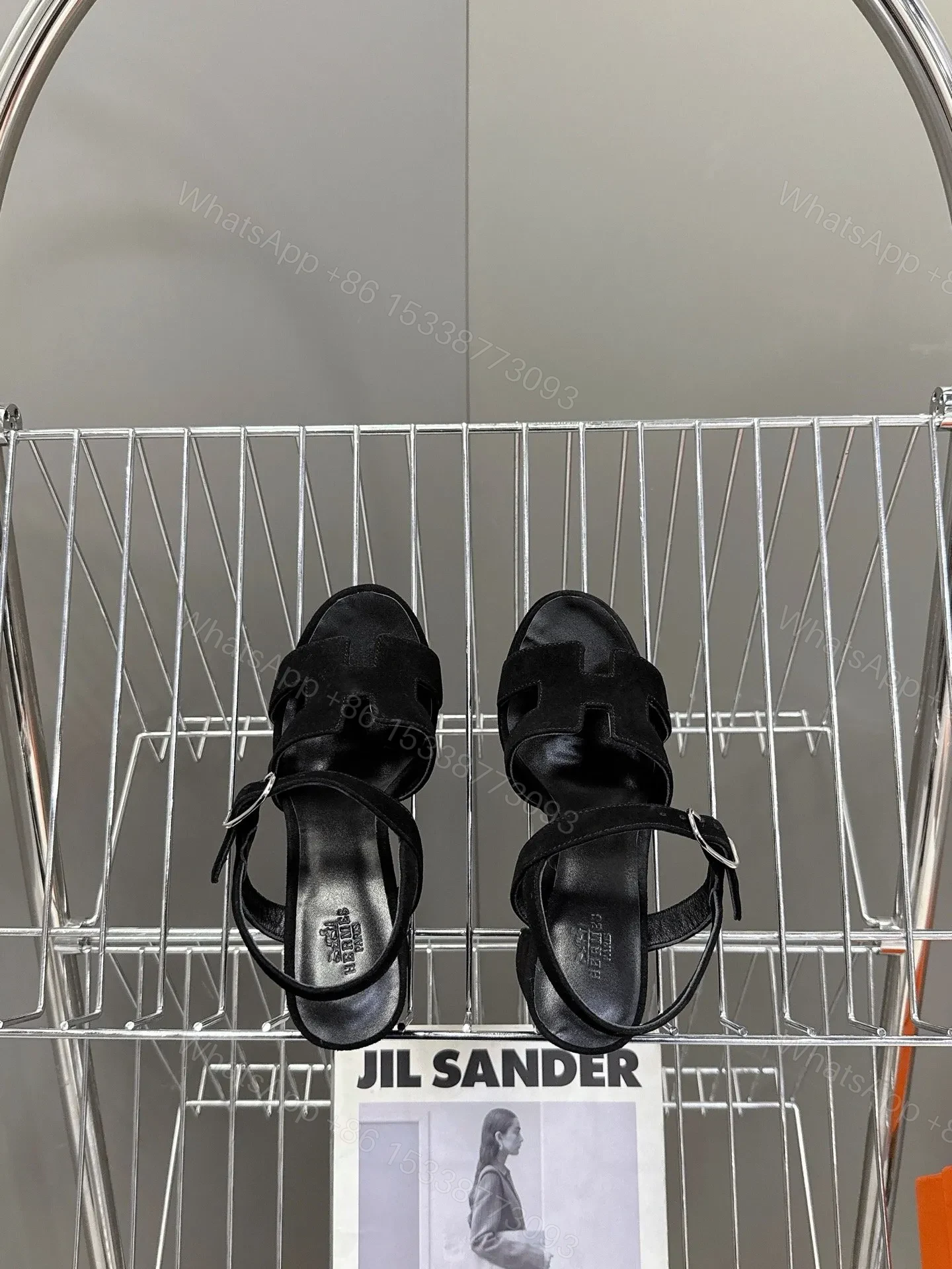 View 2 of Hermes Women Black Suede Sandals