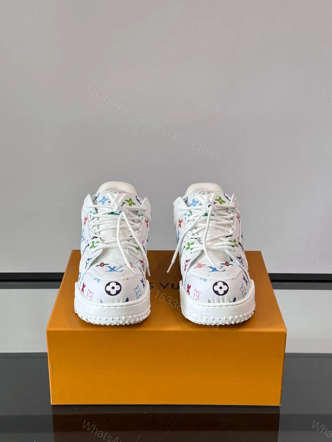 View 2 of LV Men White Leather Multicolor Pattern Sneakers