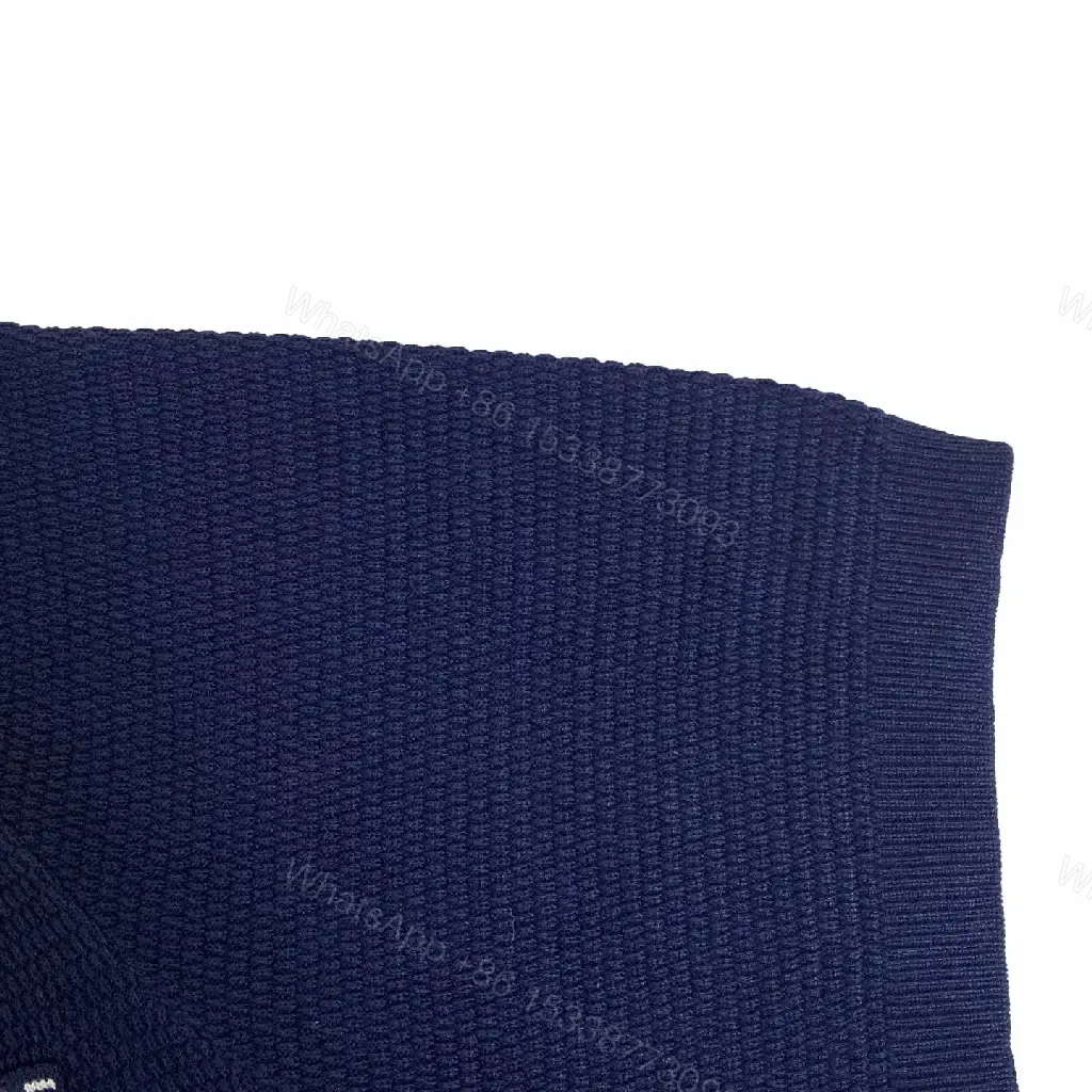 View 5 of Navy Knit Polo: V-Neck, Textured Grid, Pocket Detail, Versace Button