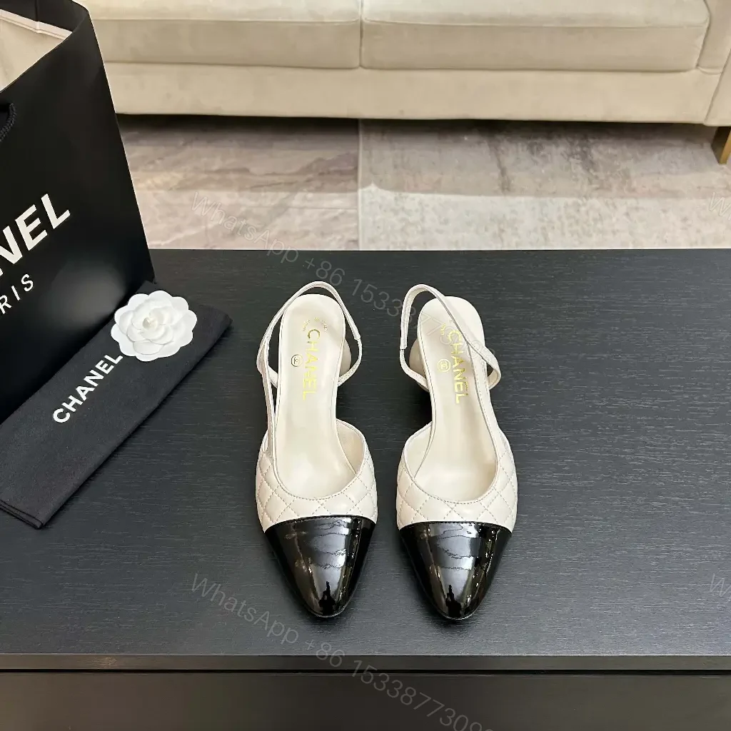 View 4 of Two-Tone Quilted Slingback Heel with Patent Toe Cap