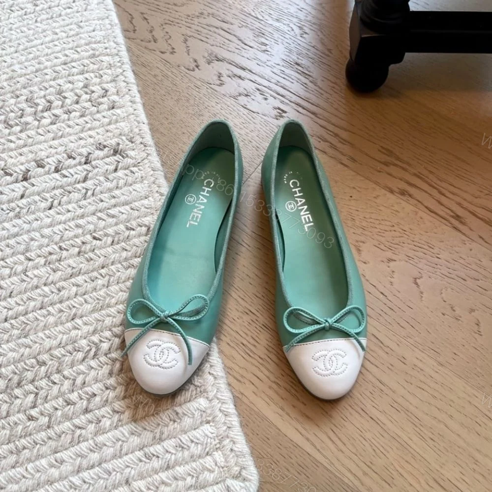 View 2 of Chanel Ballet Flats Light Green And White