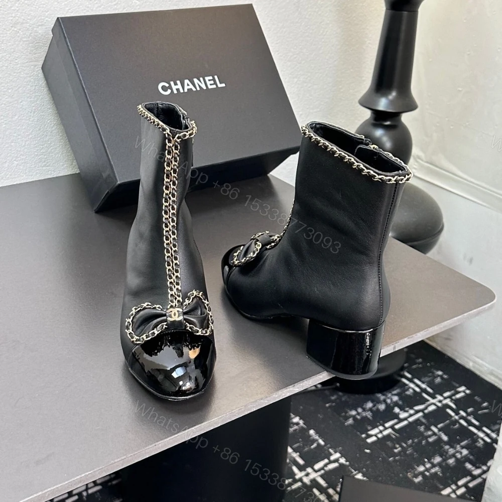 View 7 of CHANEL RIBBON CHAIN BOOTS BLACK G45899 B17974 94305