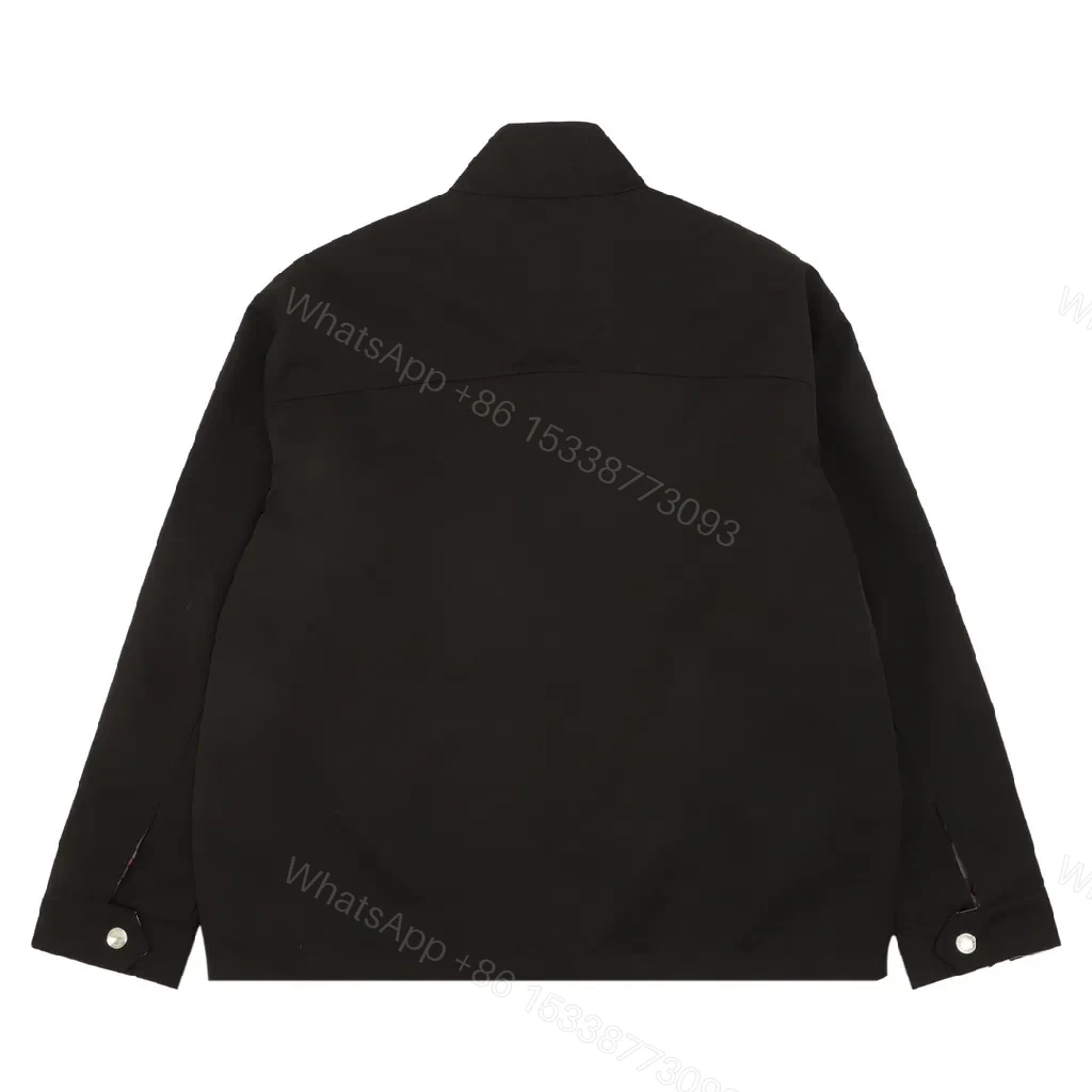 View 6 of Dark Black Field Jacket: Smooth Contemporary Luxury Exterior + Check Interior