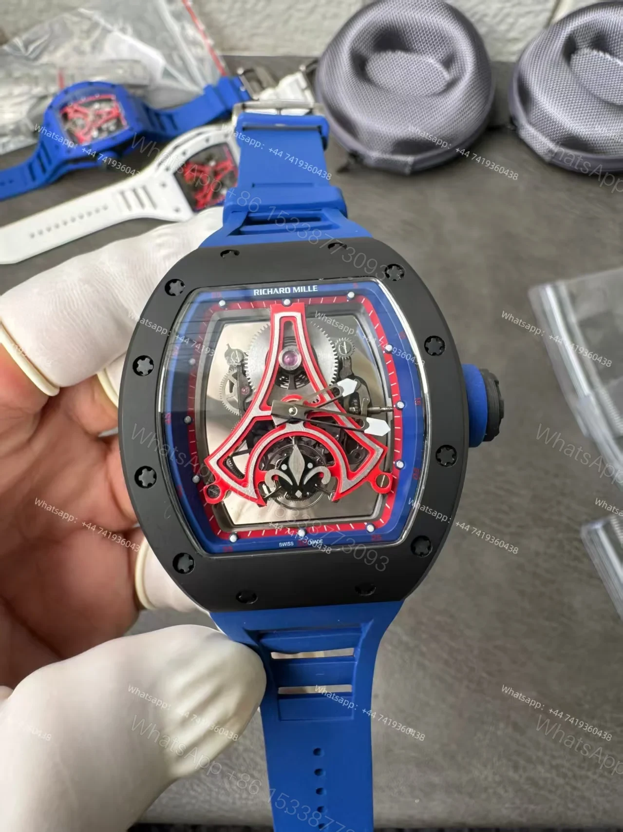 Super Clone Richard Mille RM52-03 Paris Saint-Germain Black Ceramic Skeleton Tourbillon 1:1 Replica Watch — view 1