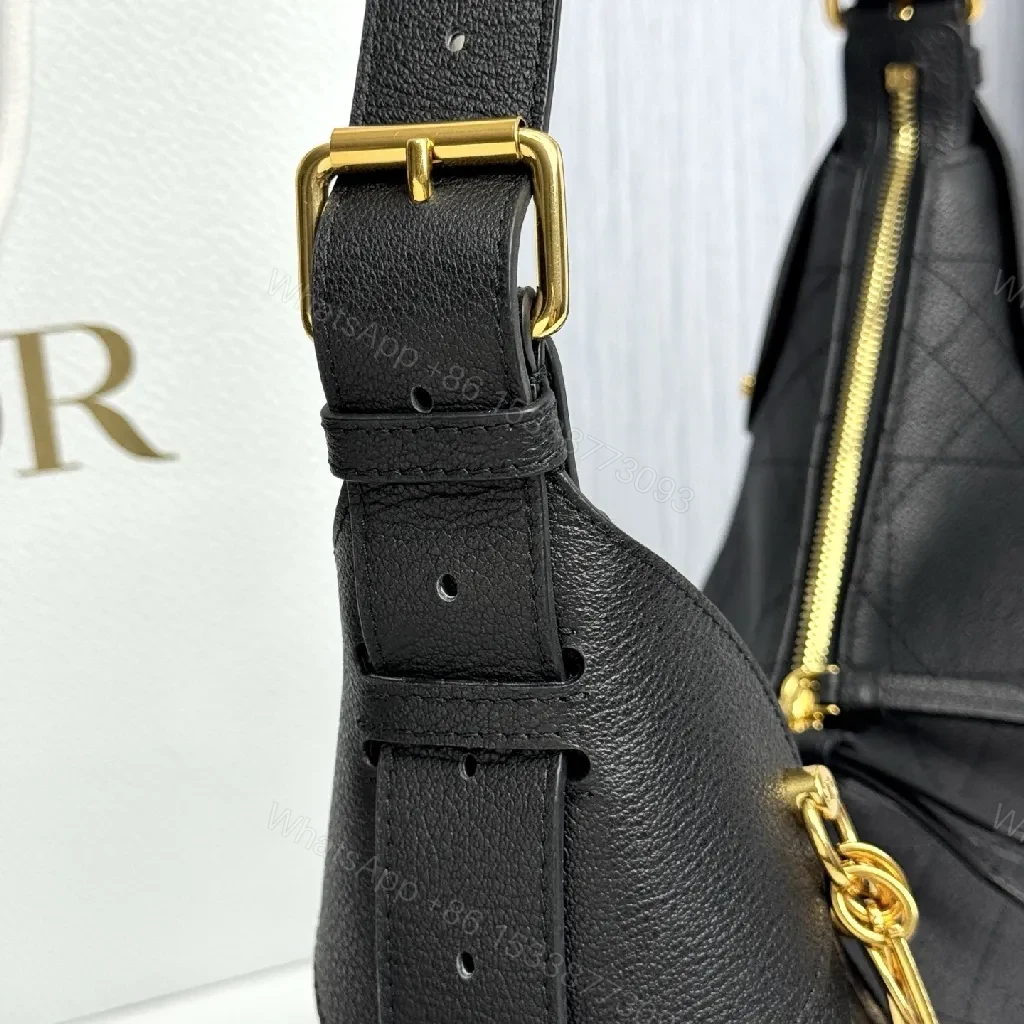 View 4 of Chic Black Leather Hobo Bag with Gold Charms
