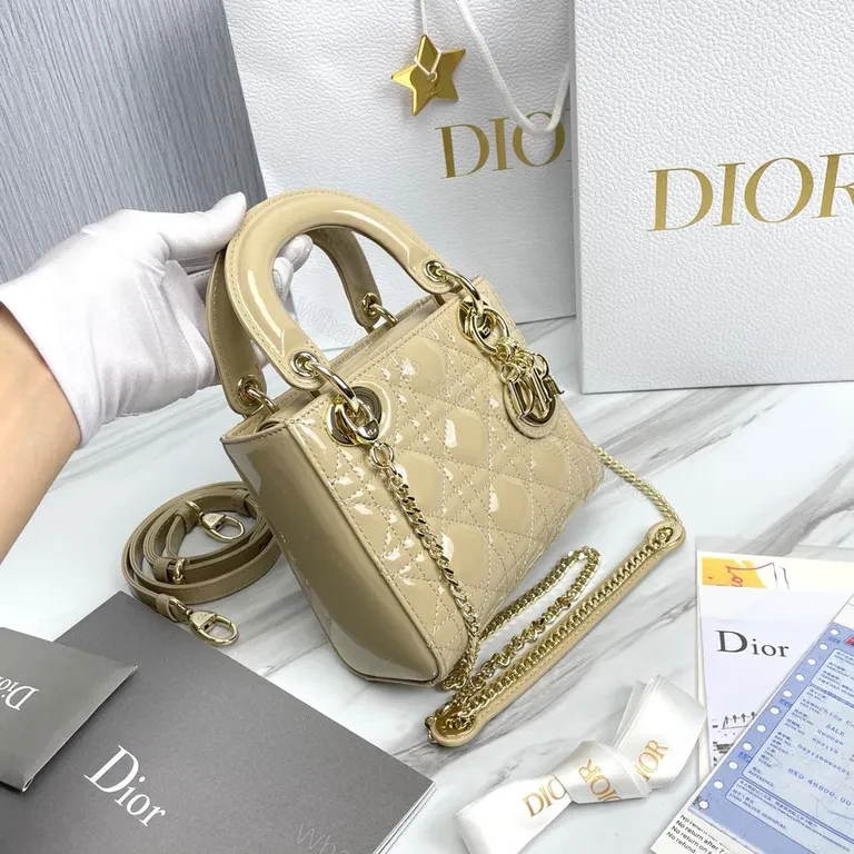 View 3 of Chic Gold-Diamond Quilt Mini Bag - Dior-Inspired Luxury