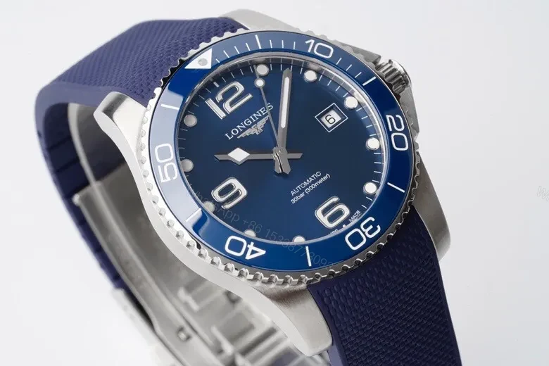 View 4 of Longines Conquest Blue Dial Stainless Steel Automatic Watch with Blue Rubber Strap