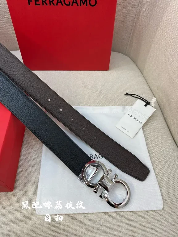 View 3 of Premium Black Leather Belt with Signature Hardware Belt