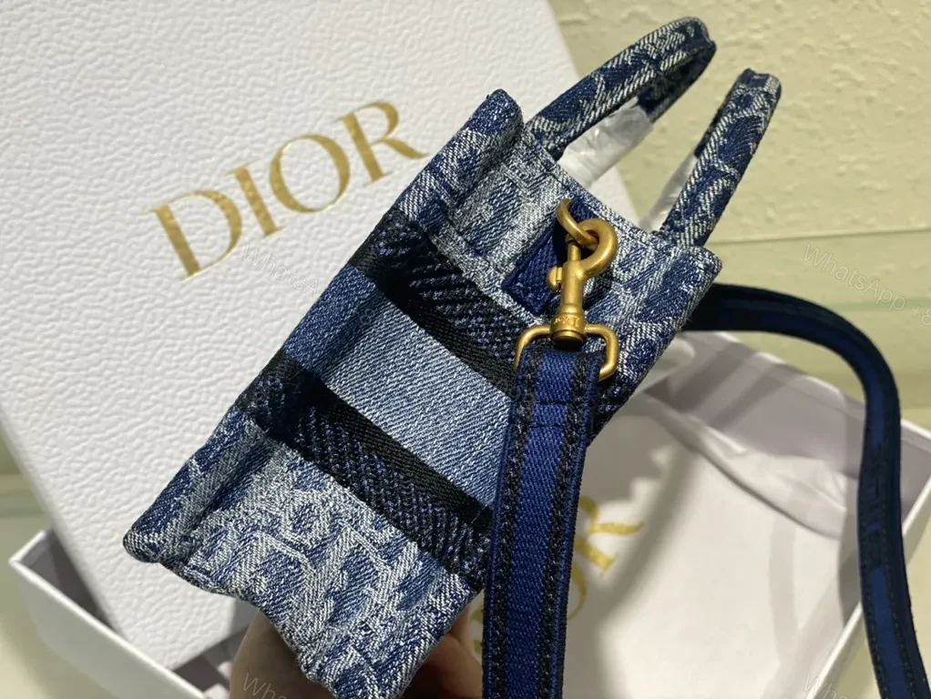 View 5 of Compact Denim-Inspired Crossbody with Dior Pattern and Straps