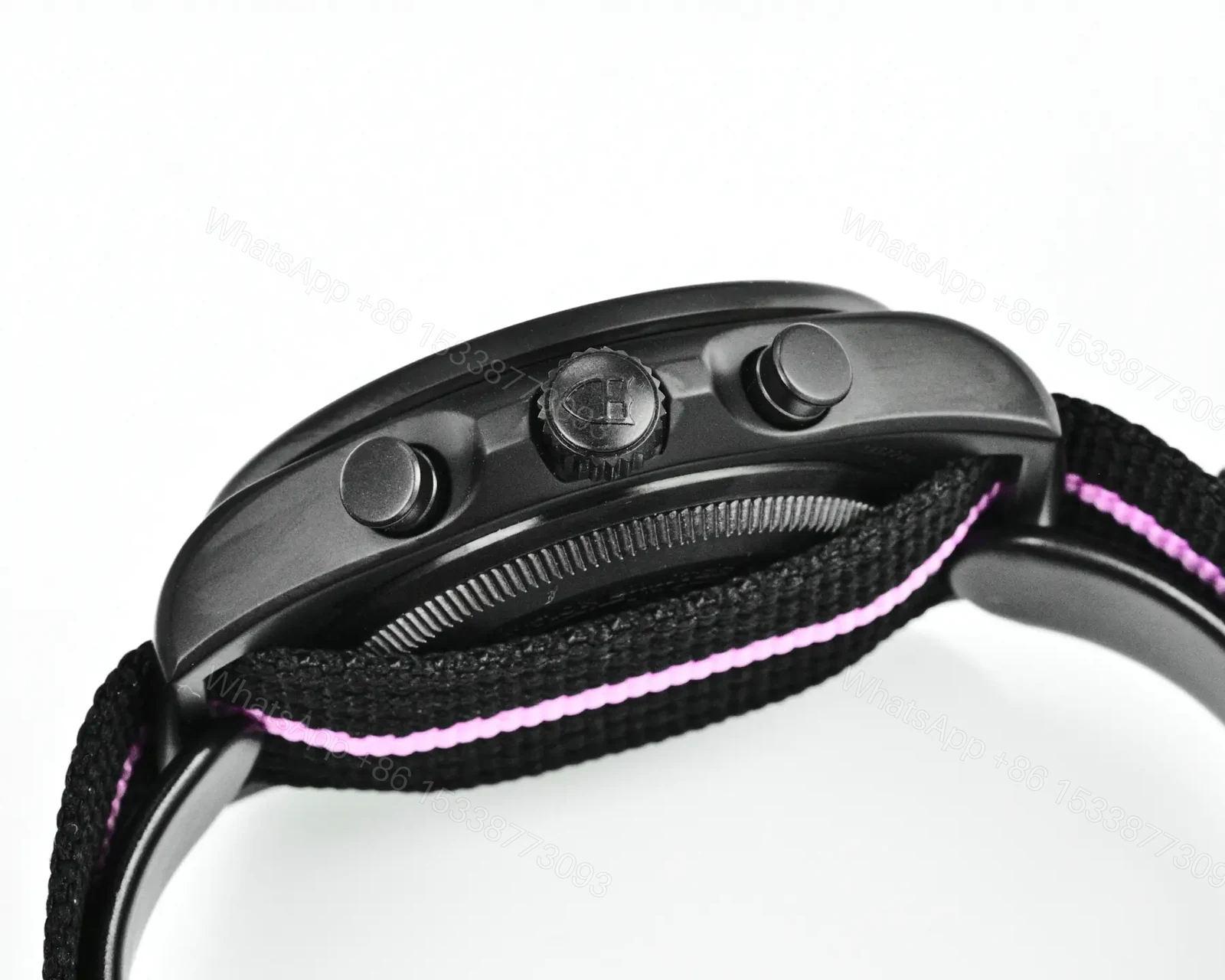 View 8 of Tudor FXD Chronograph Black Dial Pink Stripe Fabric Strap Premium 43MM TUD-FXD-CHRONO-BLK-PNK-FAB-43