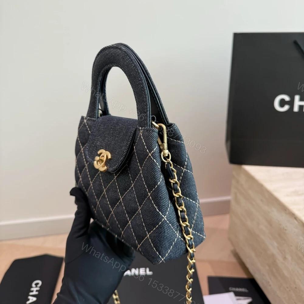 View 3 of Chanel Clutch With Strap Gold Metal Washed Denim Blue 19cm