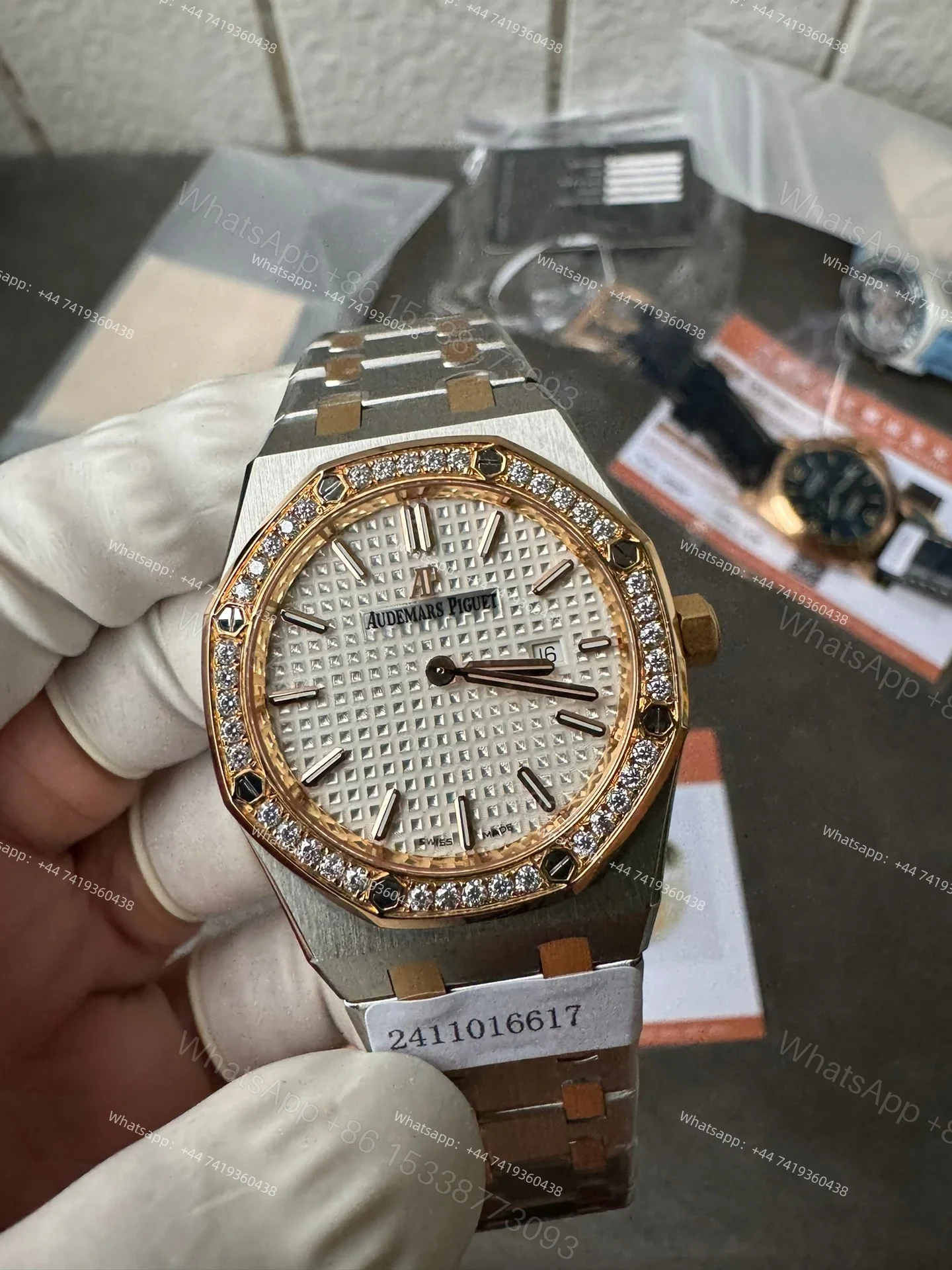 View 7 of Audemars Piguet Super Clone Royal Oak 67651SR Rose Gold Diamond Bezel White Dial 33MM