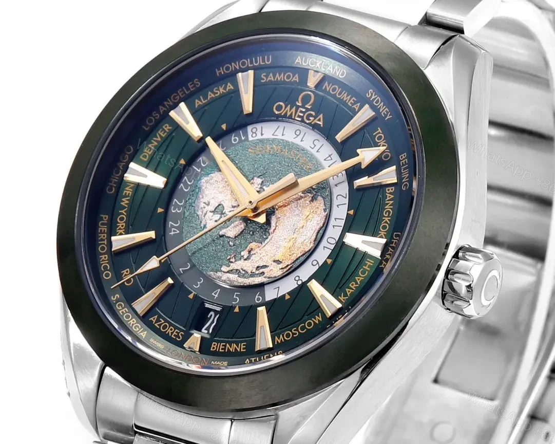 View 3 of Omega Speedmaster World Time 220.10.43.22.03.001 Green Dial with Stainless Steel Bracelet
