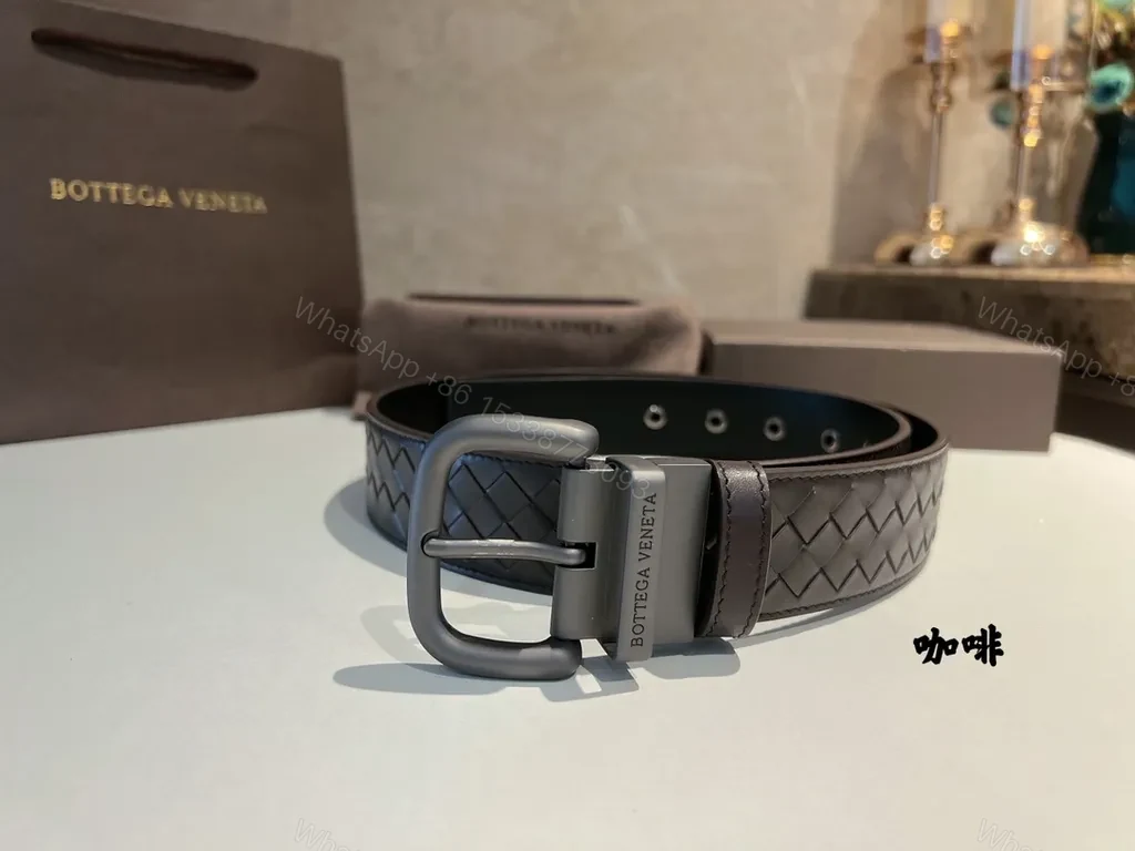 View 2 of Charcoal Leather Belt + Woven Texture + Matte Buckle + Versatile Luxury Belt