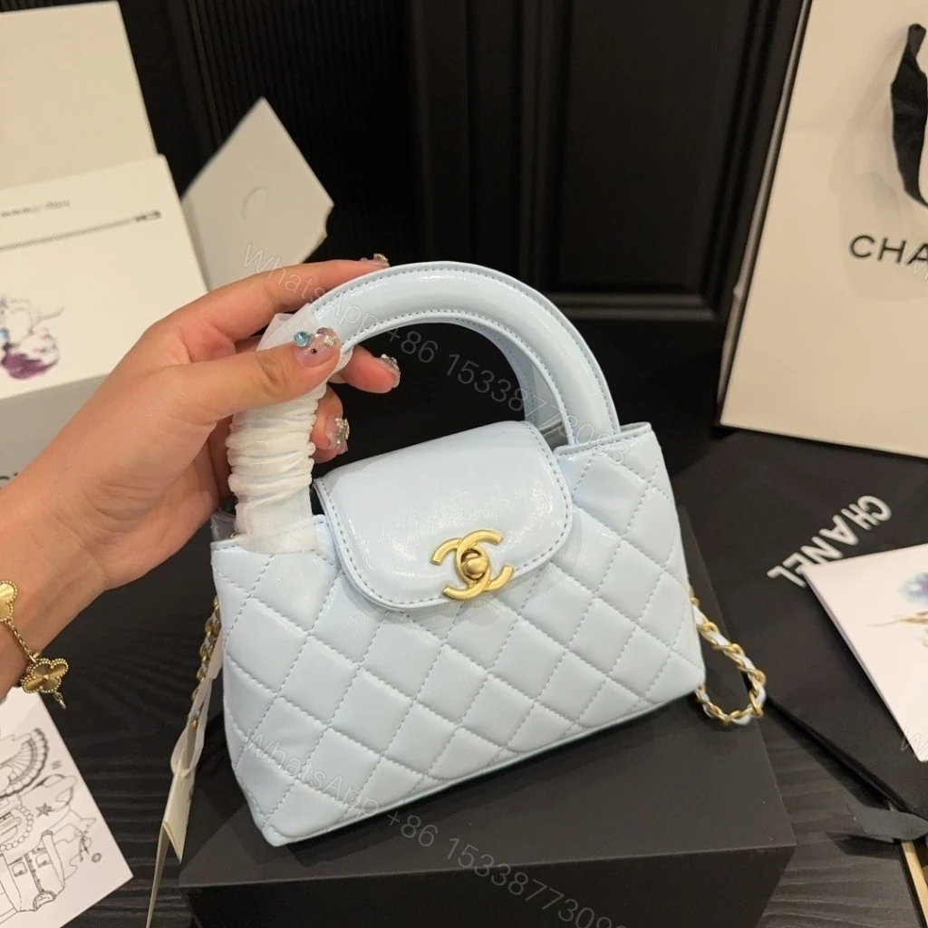 View 3 of Chanel Small Kelly Shopper Shiny And Gold Hardware Light Blue 19cm