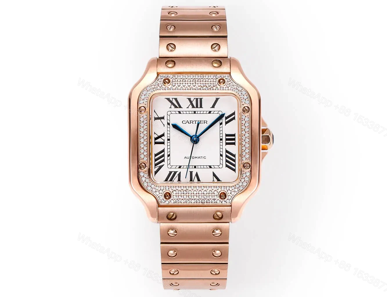 View 2 of Cartier super clone Santos White Dial Diamond Rose Gold Bracelet Premium 35MM RG-CARTIER-SANTOS-WHT-DIA-RG-35
