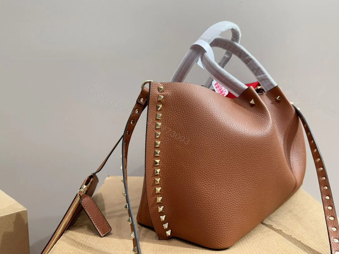 View 3 of VALENTINO GARAVANI ROCKSTUD TOTE BROWN 36CM
