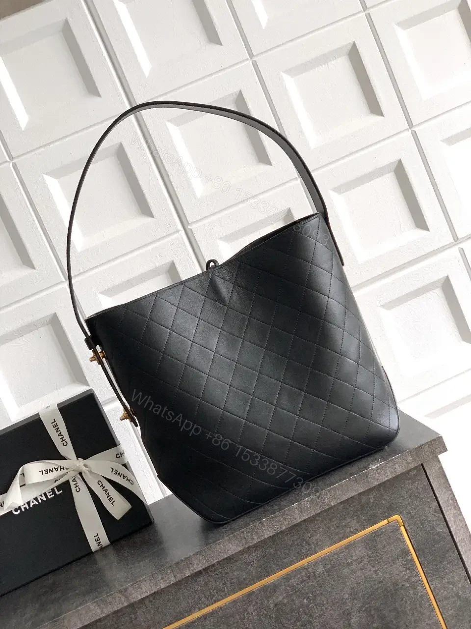 View 6 of Chic Quilted Tote Bag: Minimal Hardware, Black