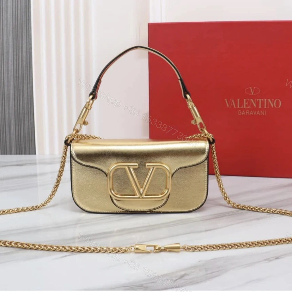 View 2 of Valentino Garavani Small Locò Metallic Shoulder Bag Gold 20Cm