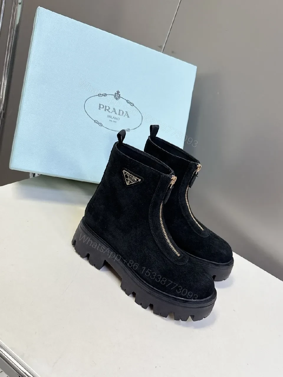 View 2 of Black Suede Boots with Gold Zip Detail – Modern Edge Comfort