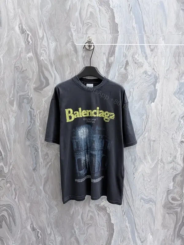 Dark Gray Oversized Tee Neon Logo Balenciaga, Crew Neck, Short Sleeve — view 1
