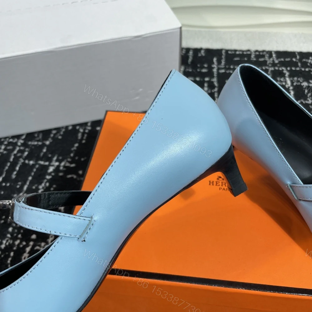 View 7 of 高仿Hermes*Kelly系列H251007Z07小牛皮高踭鞋藍色4CM免檢版
