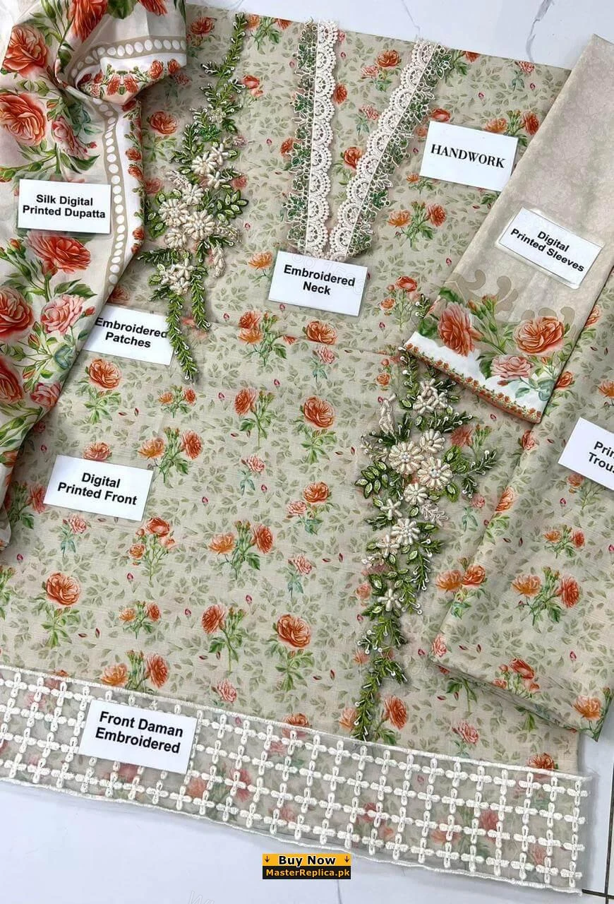 View 3 of Maria b Suit Off White Swiss Lawn Replica