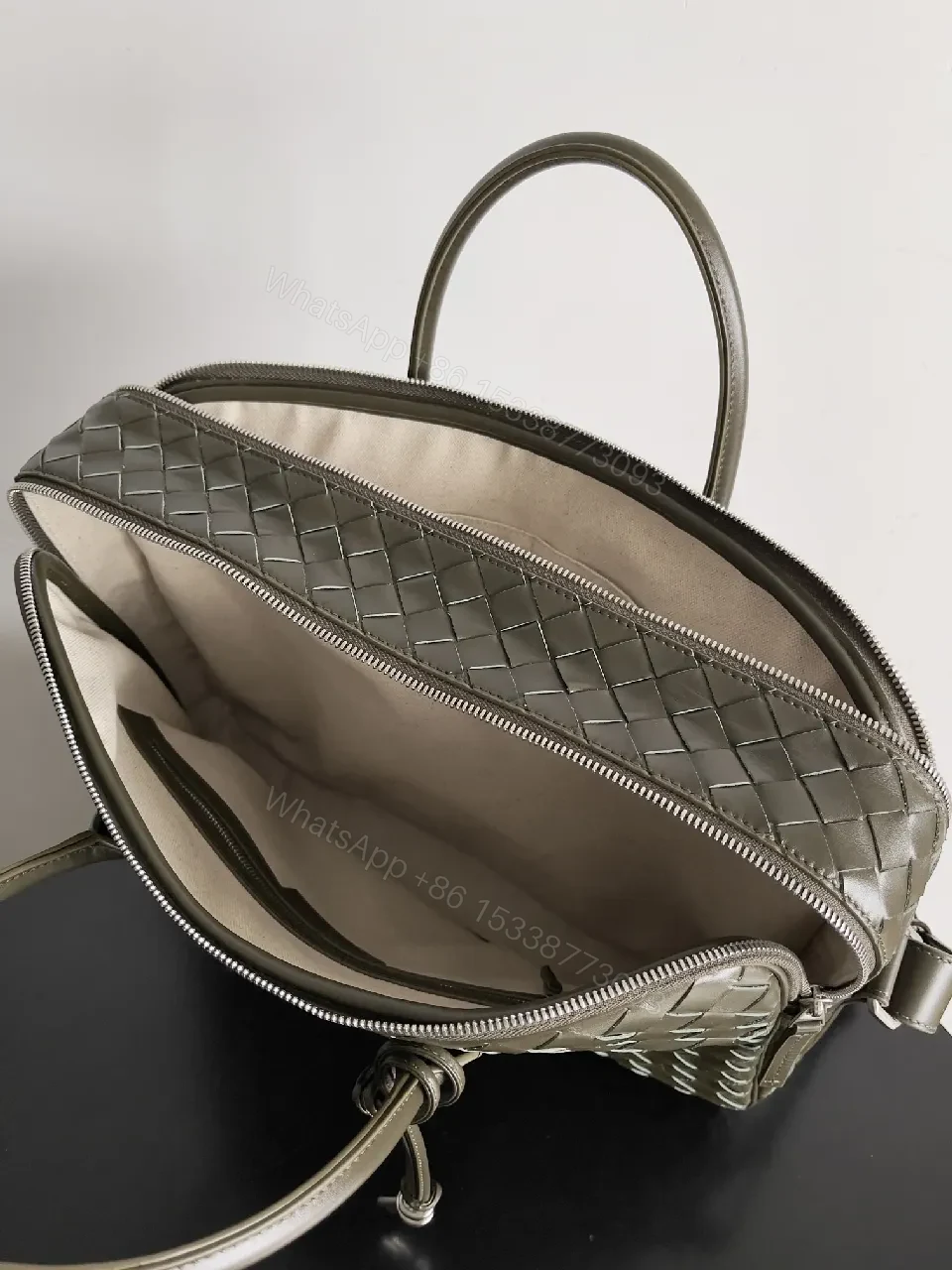 View 8 of Woven Leather Structured Satchel: Luxe Everyday Handbag