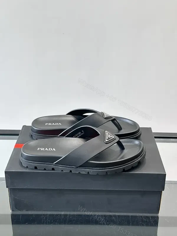 Black Leather Prada Flip-Flops Chunky Sole Slide — view 1