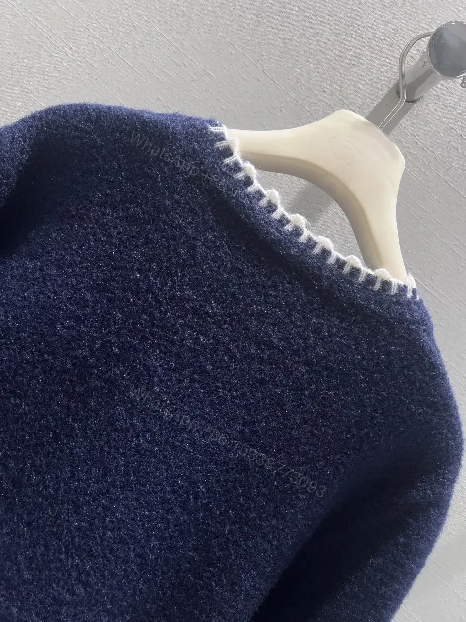 View 8 of Navy Bouclé Knit Cardigan with Logo Detail