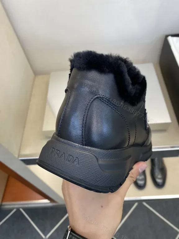 View 5 of Prada-Style Leather High-Top Sneakers: Lux Warmth