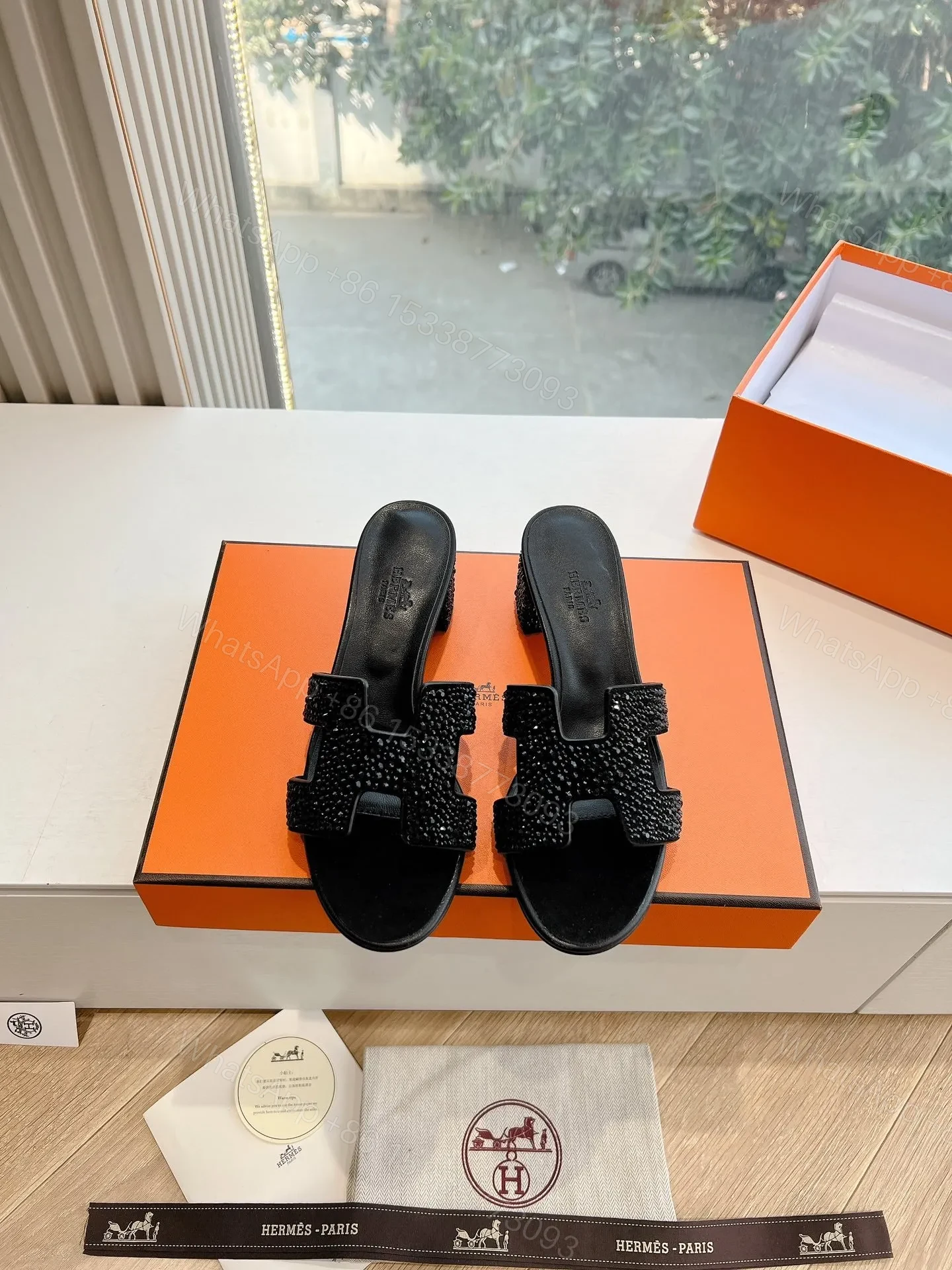 Hermes Women Black Embellished Leather Mules — view 1