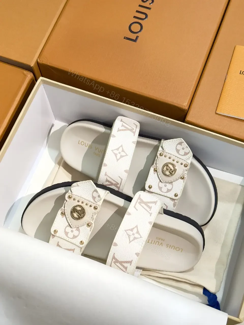 View 8 of White Canvas Luxury Monogram Sandals