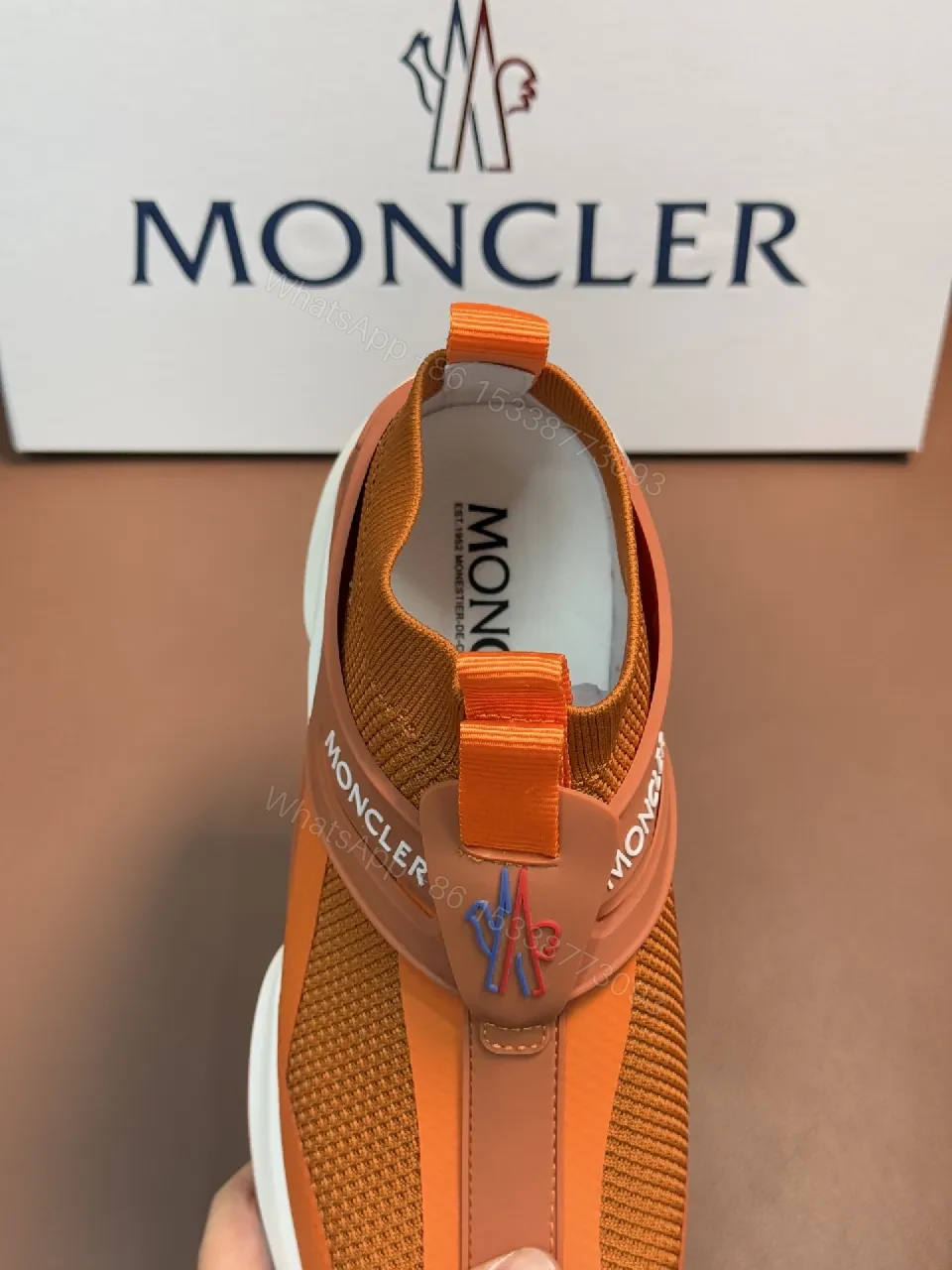 View 2 of Orange Mesh Knit Sneakers with Elastic Straps - Bold Comfort Street Style