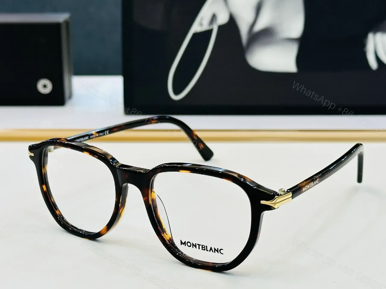 View 7 of Bold Black Montblanc-Style Eyeglasses: All-Day Comfort, Gold Details