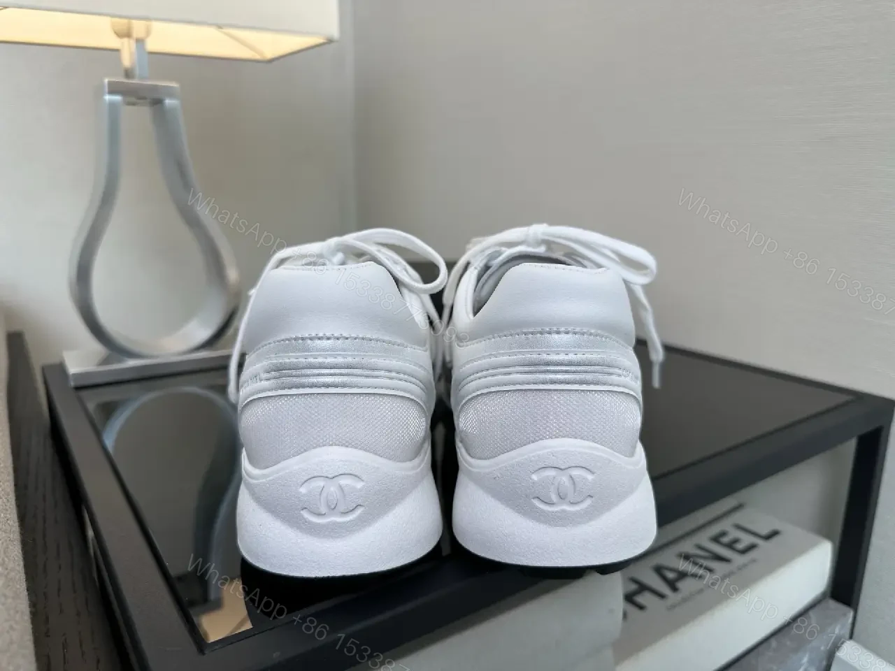 View 6 of Premium White Leather Low-Top Sneakers with Subtle Detailing