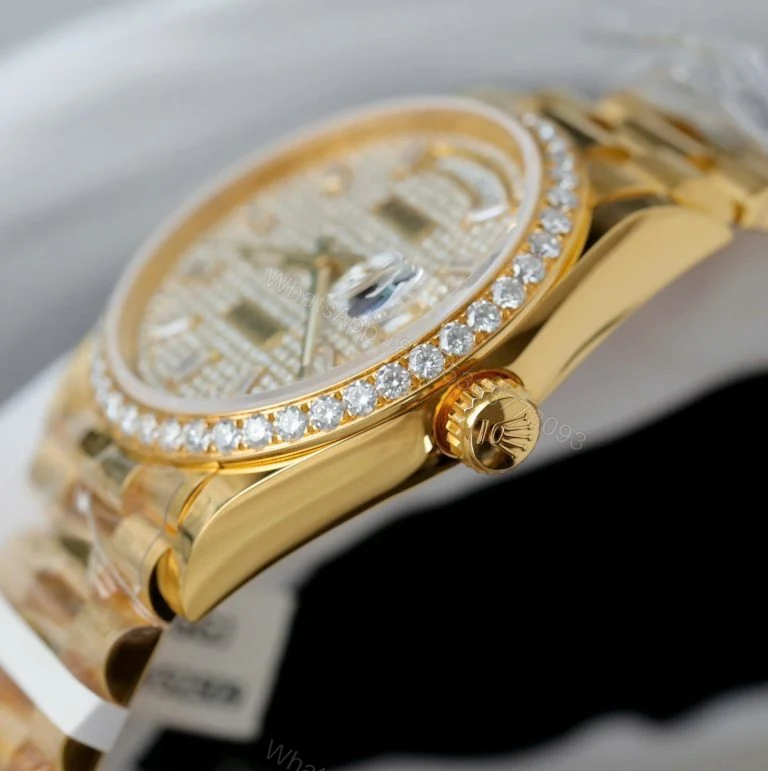 View 5 of Rolex Day-Date 36mm Super Clone18K Gold Wrapped + Moissanite Diamonds
