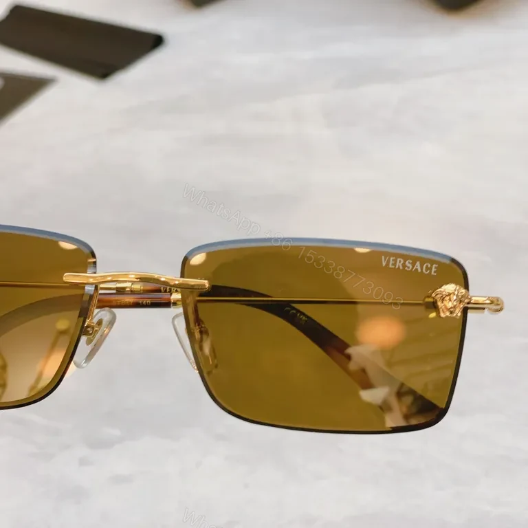 View 7 of Gold-Tone Wayfarer Rimless Sunglasses â€” Luxury Versace-Style, UV400 Protection