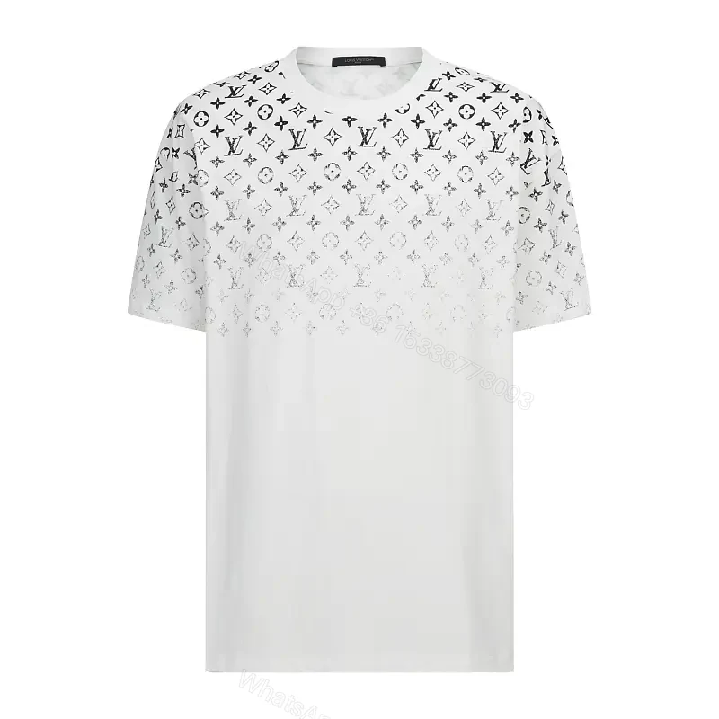 White Cotton Graphic Tee: Gradient LV Monogram Pattern Top — view 1