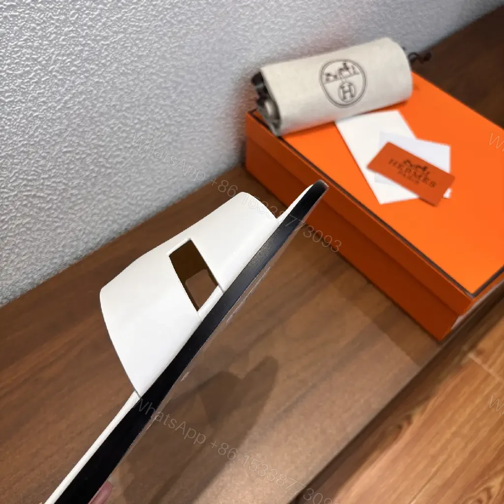 View 5 of White Leather Slide Minimalist Hermes Inspired Open-Toe Sandals