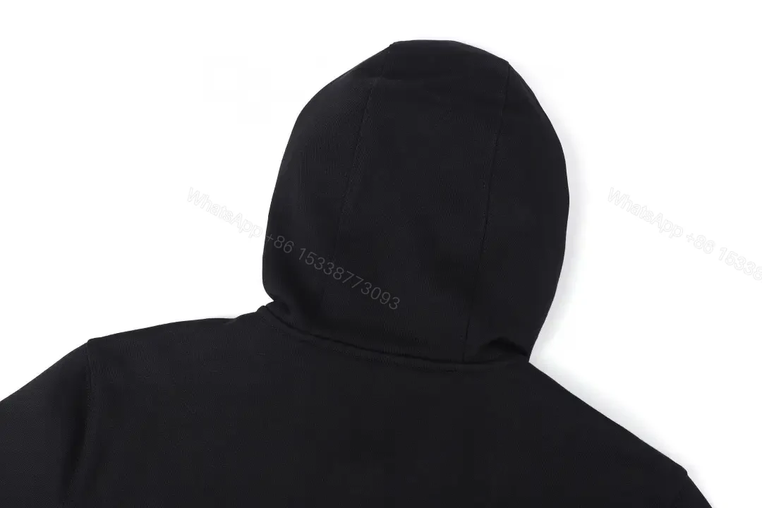 View 3 of Black Cotton Zip Hoodie with Burberry-Check Interior